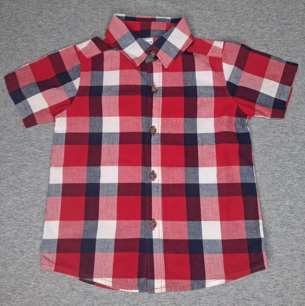 Carters 3 Pcs Bundle Shorts & Button-up T-shirt Beach Palm Print & Classic Red